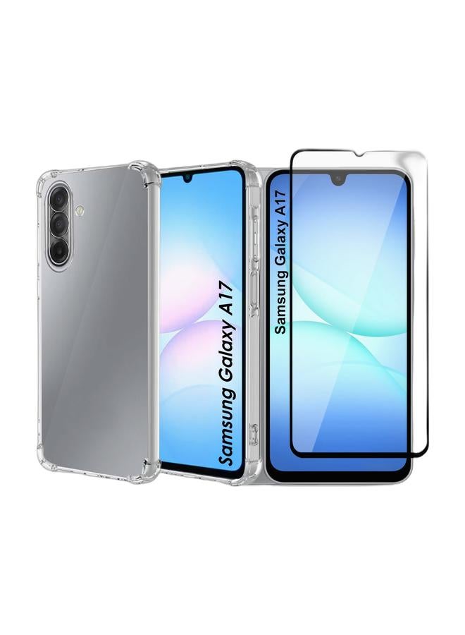 Samsung Galaxy A17 Shock Proof Clear Case Cover - Ultra Clear, Durable & Accurate Cut-outs - Scratch, Dust & Smudge Protection - Transparent Silicon Back Case Cover for Samsung Galaxy A17 & Samsung Galaxy A17 Screen Protector - Premium Full Screen Tempered Glass For Samsung Galaxy A17, High Transparency, Delicate Touch, Anti-Explosion, Smooth Arc Edges, Easy Installation Bundle - Image 1